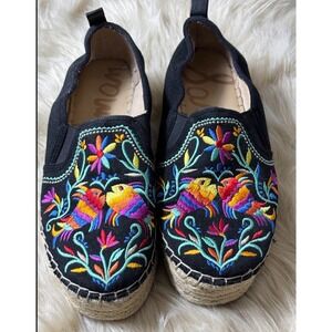 Sam Edelman Carrin Espadrille Platform Slip On Womens 10 Black Canvas